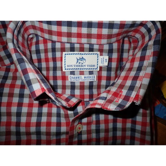 Southern Tide Channel Marker Check Shirt Mens S Long Sleeve red, blue Gray‎ - Picture 6 of 6